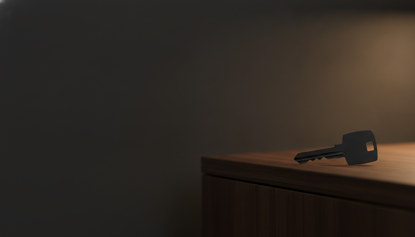 A gold key on a dark table, representing one clear route through household systems
